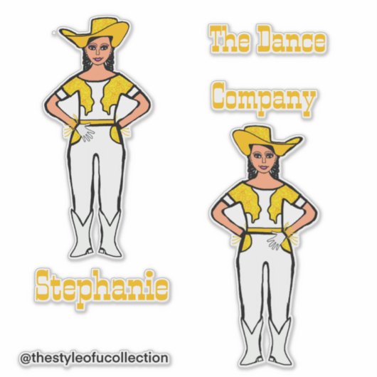 Westerne Majorette / Danser Stickers Geel Wit B (Voorkant)