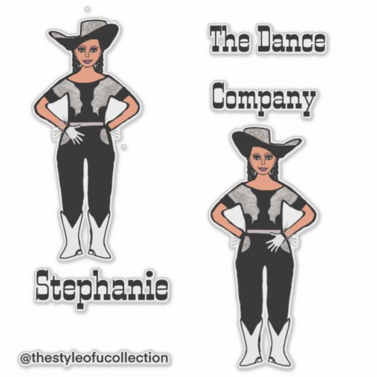 Westerne Majorette / Danser Stickers Zwart Zilver  (Voorkant)
