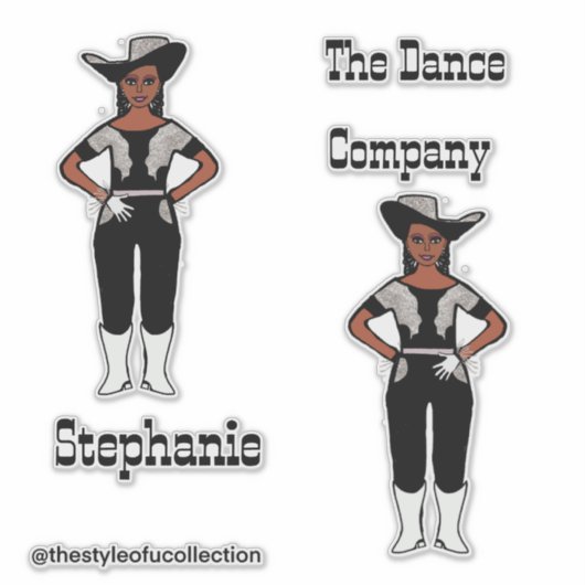 Westerne Majorette / Danser Stickers Zwart Zilver  (Voorkant)