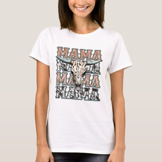 Westerne Mama koe schedel boho land shirt (Voorkant)