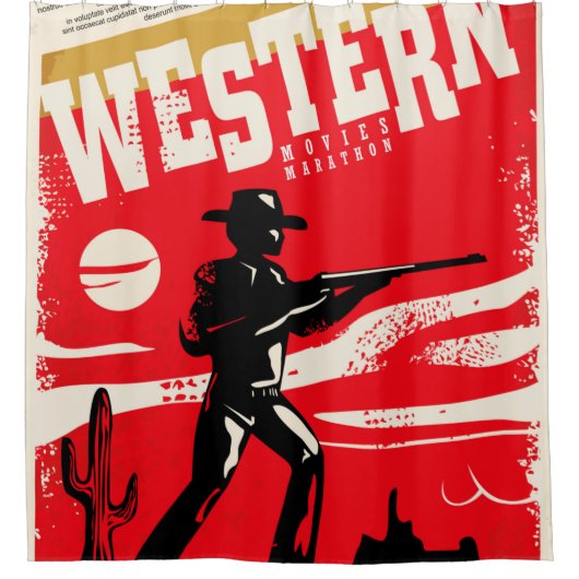 Westerne marathonretro-poster ontwerp van marathon douchegordijn (Voorkant)