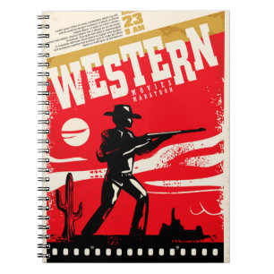 Westerne marathonretro-poster ontwerp van marathon notitieboek