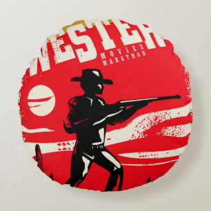 Westerne marathonretro-poster ontwerp van marathon rond kussen