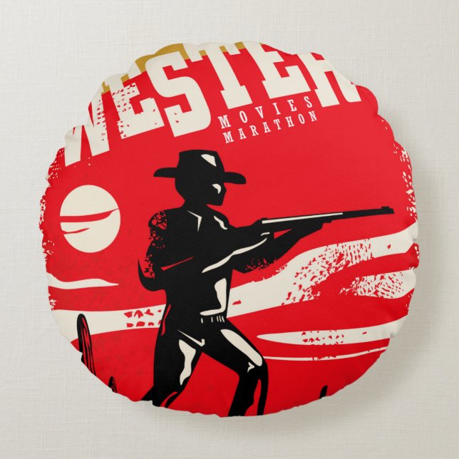 Westerne marathonretro-poster ontwerp van marathon rond kussen (Voorkant)