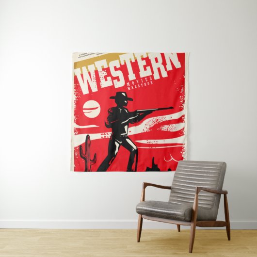 Westerne marathonretro-poster ontwerp van marathon wandkleed (In situ)