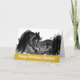 Westerne Mare Filly Charcoal Tekening Happy Birthd Kaart