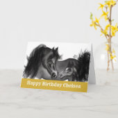 Westerne Mare Filly Charcoal Tekening Happy Birthd Kaart (Gele Bloem)