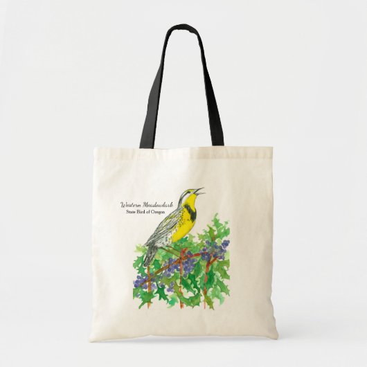Westerne Meadowlark Oregon Flowers Bird Tote Bag (Voorkant)