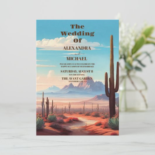 Westerne Mexicaanse Cactus Desert Bruiloft Kaart (Staand voorkant)