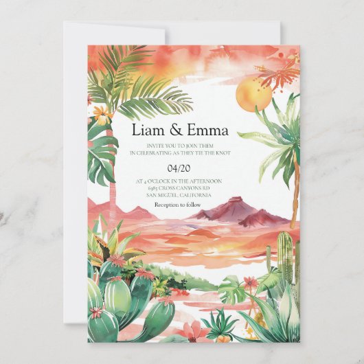 Westerne Mexicaanse cactus-woestijnbruiloft Kaart (Voorkant)