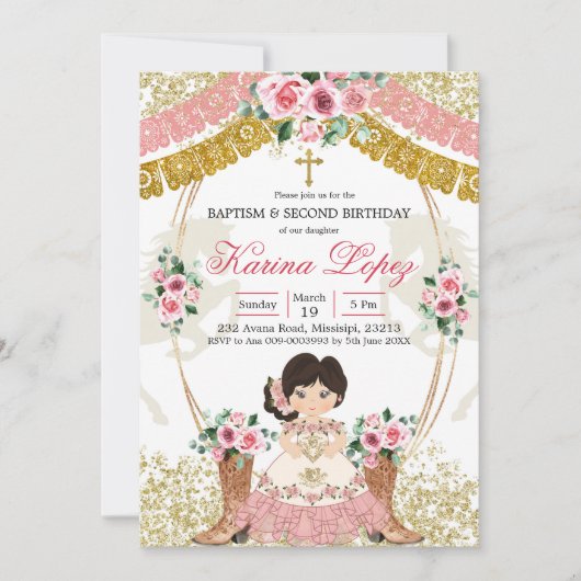 Westerne Mexicaanse roze roet Charra-baptisme & Bi Kaart (Voorkant)