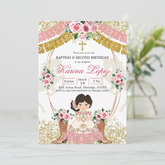 Westerne Mexicaanse roze roet Charra-baptisme & Bi Kaart (Staand voorkant)