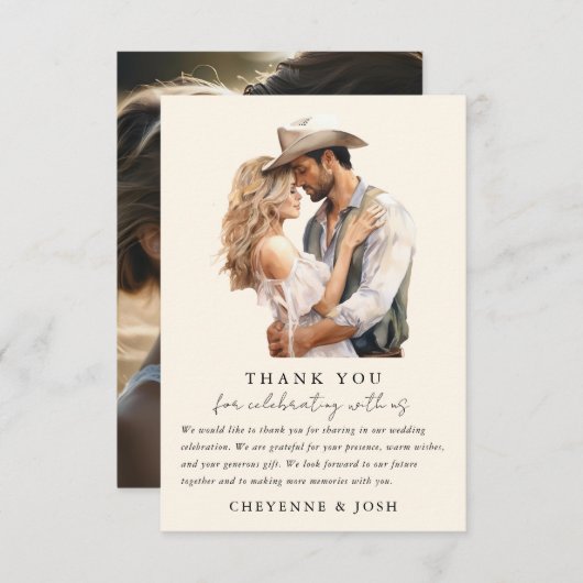 Westerne moderne rustieke trouwfoto dank u bedankkaart (Voorkant / Achterkant)