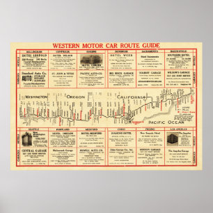 Westerne motorrijtuigroutegids Panoramische kaart Poster