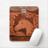 Westerne Mousepad met gelooid leder "Paard" Muismat (Met muis)