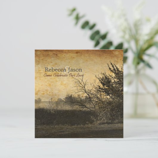 westerne najaarsbomen rustige boerderijen bruiloft kaart (Staand voorkant)