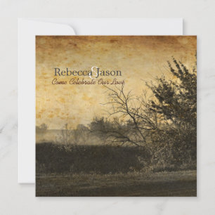 westerne najaarsbomen rustige boerderijen bruiloft kaart