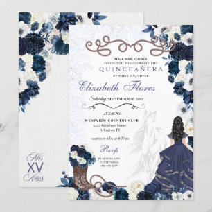 Westerne Navy Blue Princess Charra Quinceañera Kaart