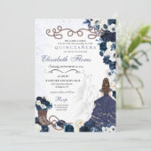 Westerne Navy Blue Princess Charra Quinceañera Kaart (Staand voorkant)