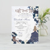 Westerne Navy Blue Princess Charra Quinceañera Kaart (Staand voorkant)
