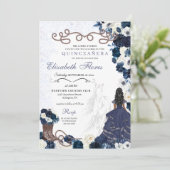 Westerne Navy Blue Princess Charra Quinceañera Kaart (Staand voorkant)