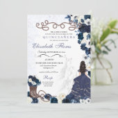Westerne Navy Blue Princess Charra Quinceañera Kaart (Staand voorkant)