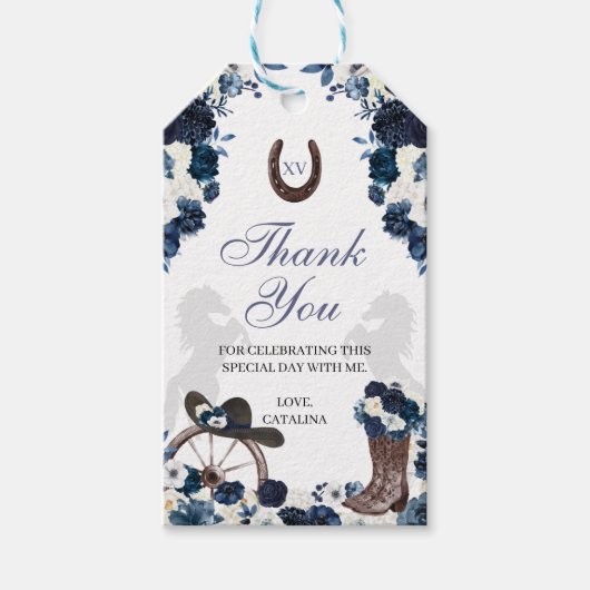 Westerne Navy Blue Ranchero Quinceanera Gift Label Cadeaulabel (Voorkant)