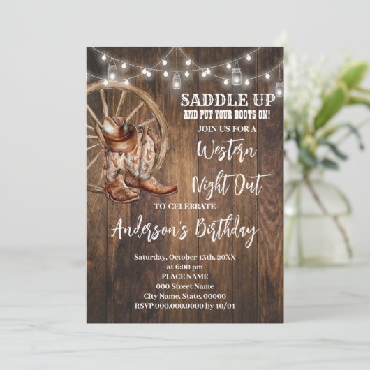 Westerne Night Out Country Cowboy Verjaardag Kaart (Staand voorkant)