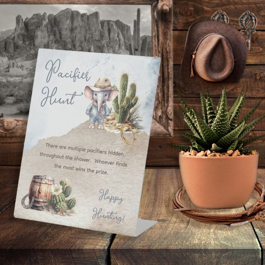 Westerne Olifant Cowboy Baby shower Fopspeen Hunt Reclamebord Met Voetstuk