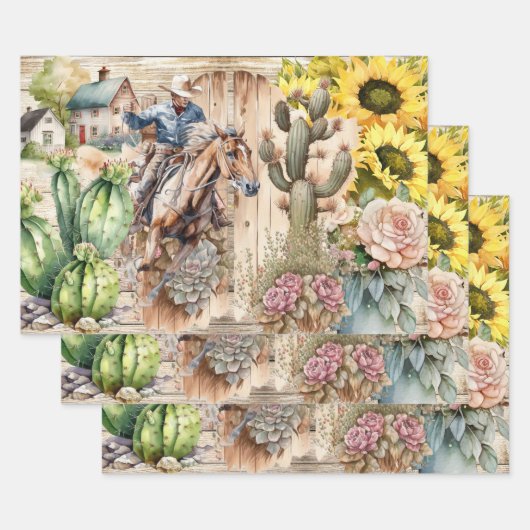 Westerne ontkoppeling - cowboy sunflower rustige r inpakpapier vel (Set)