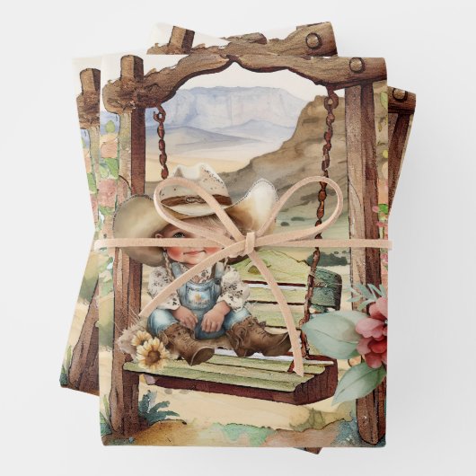 Westerne ontkoppeling - klein cowgirl op zwaaien p inpakpapier vel (In situ)