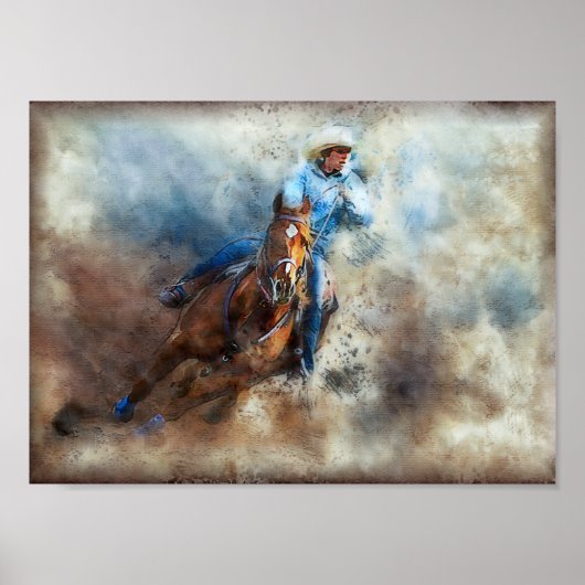 Westerne ontkoppeling van Barrel Racing Cowgirl Poster (Voorkant)