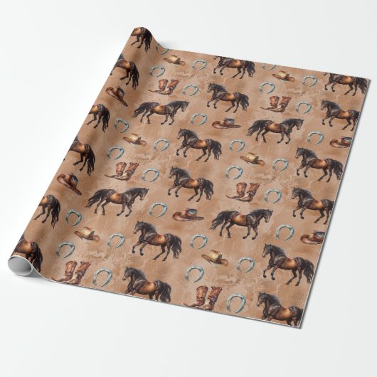 Westerne paarden cadeaupapier (Uitgerold)