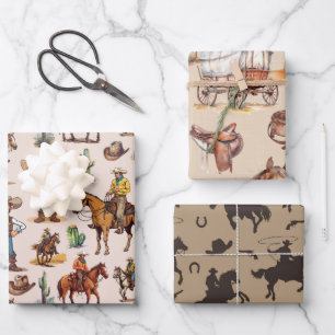 Westerne Paarden Wrapping Papier Flat Sheet Set va Inpakpapier Vel