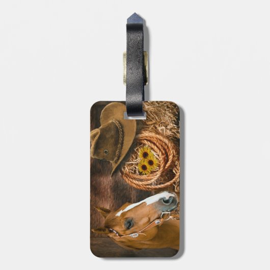 Westerne paardenbloemen Pet Lasso Bagagelabel (Achterkant verticaal)