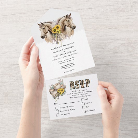 Westerne paardenbloempitten voor de waterverf all in one uitnodiging (Afscheurbaar)