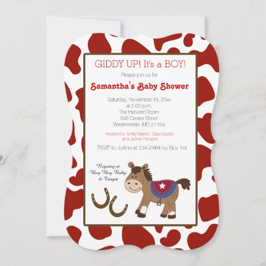 Westerne PaardenKoe Afdruk Uitnodiging knippen (Voorkant)