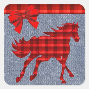 Westerne paardenpekelaar voor Denim Vierkante Sticker