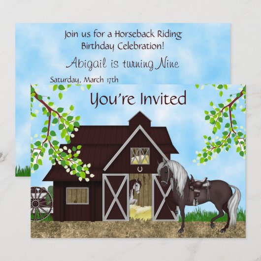 Westerne paardrijden schuur verjaardagsuitnodiging kaart (Voorkant / Achterkant)