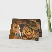 Westerne paarse cowboy Pet Lasso Sunflower Note Ca Notitiekaartje (Voorkant)