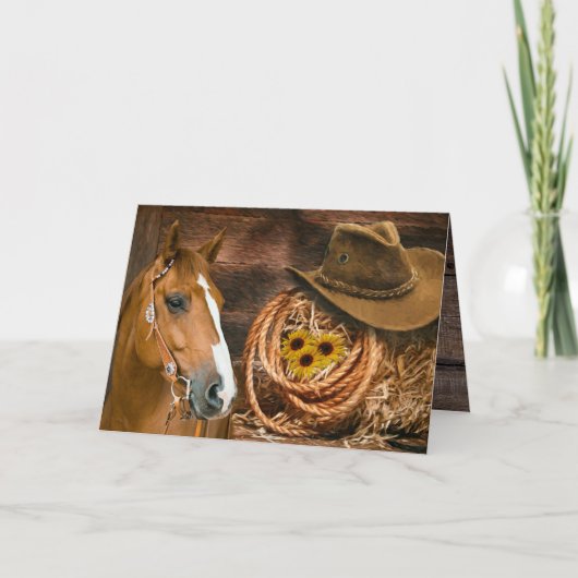 Westerne paarse cowboy Pet Lasso Sunflower Note Ca Notitiekaartje (Voorkant)