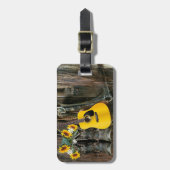 Westerne paarse cowboylaarzen gitaarzonnebloemen bagagelabel (Voorkant verticaal)