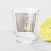 Westerne paarse cowboylaarzen gitaarzonnebloemen shot glas (Achterkant)