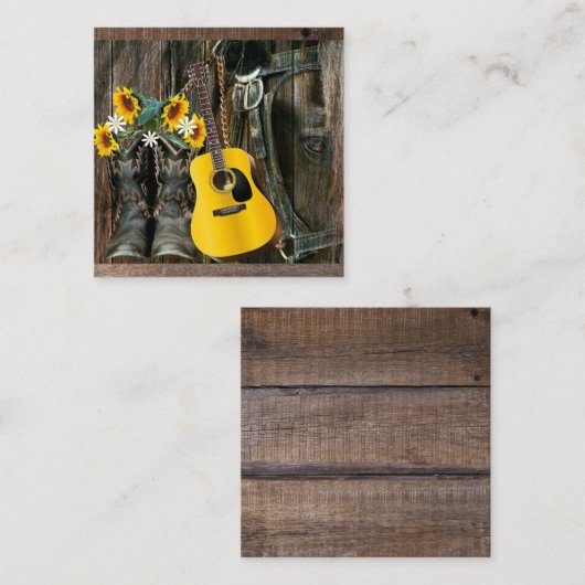 Westerne paarse cowboylaarzen gitaarzonnebloemen vierkante visitekaartje (Voorkant / Achterkant)