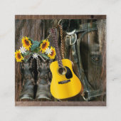 Westerne paarse cowboylaarzen gitaarzonnebloemen vierkante visitekaartje (Voorkant)