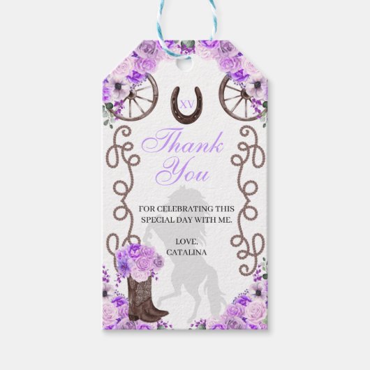 Westerne Paarse Ranchero Quinceanera Gift Labels Cadeaulabel (Voorkant)
