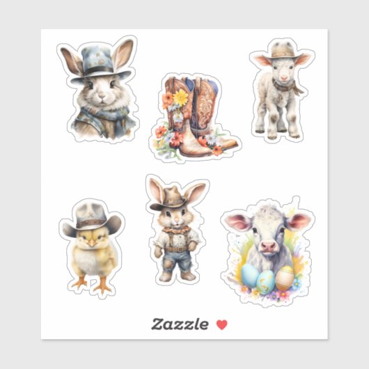 Westerne Paascowboy rustieke konijn Sticker (Vel)