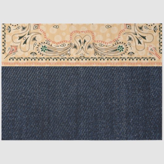 Westerne Paisley Gold Bandana print denim-decoupag Tissuepapier (Voorkant)