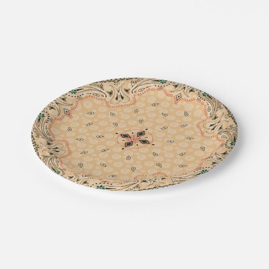 Westerne Paisley Gold Bandana Print Party 7 inch Papieren Bordje (Gekanteld)