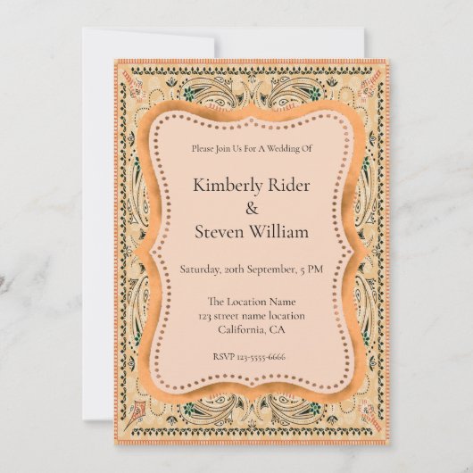 Westerne Paisley Pattern huwelijksuitnodiging Kaart (Voorkant)